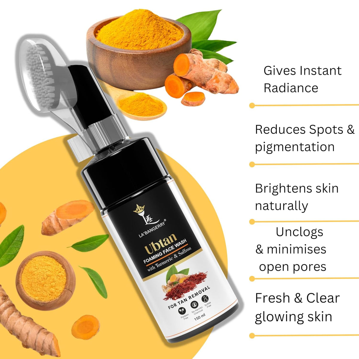 Ubtan Foaming Face Wash With Tumeric & Saffron - La'bangerry